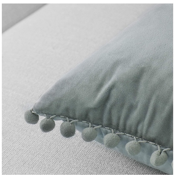 Trendy Light Grey Modern Cute Preppy Pompom Fringe Throw Pillow Cover Twin Set - Picture 4 of 16